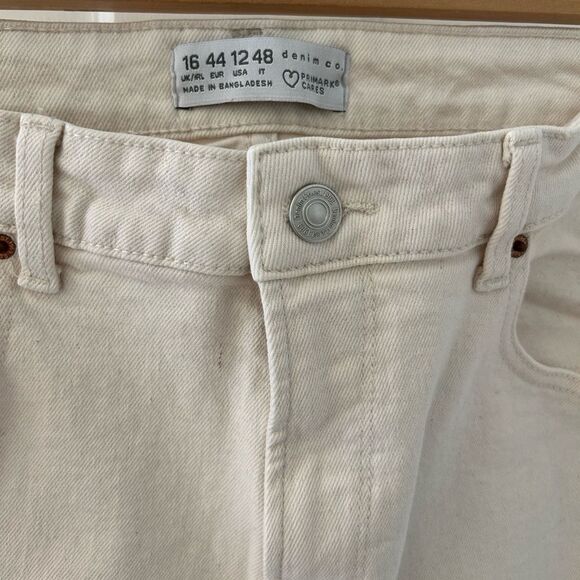 Primark Ivory Denim High Rise Jeans Cropped Raw Hem - Size 12 - Picture 2 of 8